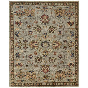 HomeRoots 4' Timeless Gray and Ivory Wool Floral Hand-Knotted Area Rug with Fringed Elegance for Any Space 9' x 12' 512591