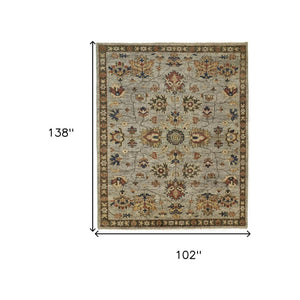 HomeRoots 4' Timeless Gray and Ivory Wool Floral Hand-Knotted Area Rug with Fringed Elegance for Any Space 9' x 12' 512591