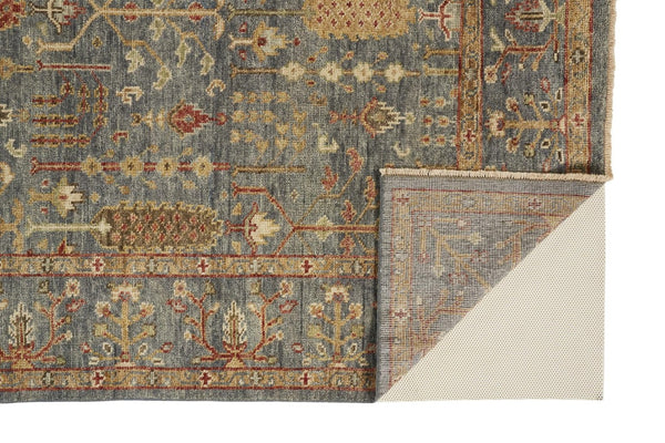 HomeRoots 4' Timeless Gray and Ivory Wool Floral Hand-Knotted Area Rug with Fringed Elegance for Any Space 10' x 13' 512592