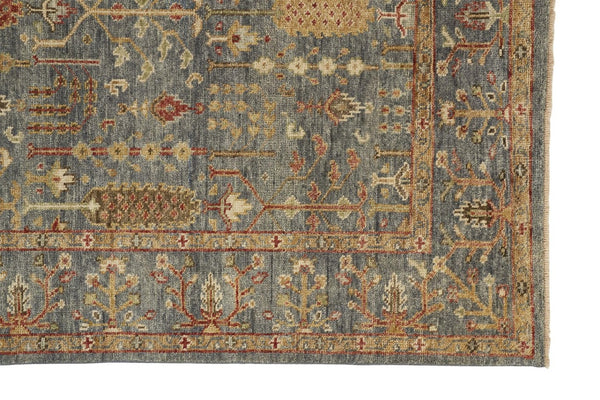 HomeRoots 4' Timeless Gray and Ivory Wool Floral Hand-Knotted Area Rug with Fringed Elegance for Any Space 10' x 13' 512592
