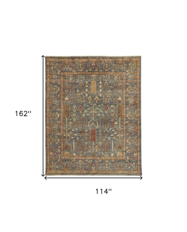 HomeRoots 4' Timeless Gray and Ivory Wool Floral Hand-Knotted Area Rug with Fringed Elegance for Any Space 10' x 13' 512592