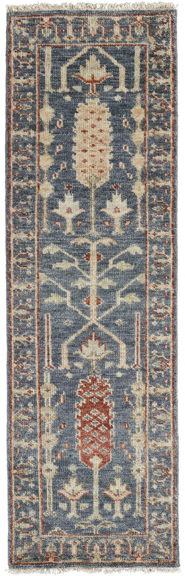 HomeRoots 4' Timeless Gray and Ivory Wool Floral Hand-Knotted Area Rug with Fringed Elegance for Any Space 8' Runner 512593