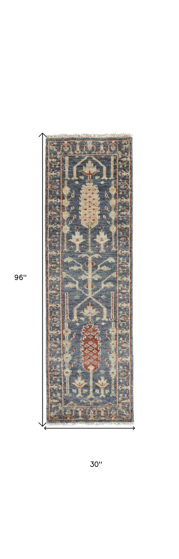 HomeRoots 4' Timeless Gray and Ivory Wool Floral Hand-Knotted Area Rug with Fringed Elegance for Any Space 8' Runner 512593