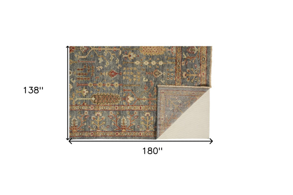 HomeRoots 4' Timeless Gray and Ivory Wool Floral Hand-Knotted Area Rug with Fringed Elegance for Any Space 12' X 15' 512594