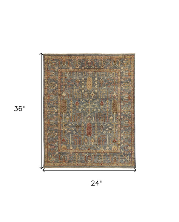 HomeRoots 4' Timeless Gray and Ivory Wool Floral Hand-Knotted Area Rug with Fringed Elegance for Any Space 2' x 3' 512595