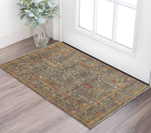 HomeRoots 4' Timeless Gray and Ivory Wool Floral Hand-Knotted Area Rug with Fringed Elegance for Any Space 2' x 3' 512595