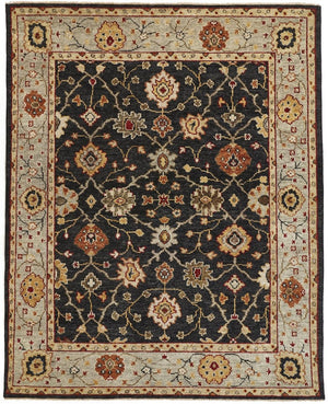 HomeRoots 4' Hand-Knotted Black and Gold Wool Oriental Area Rug with Fringed Edges for Timeless Elegance 4' x 6' 512596