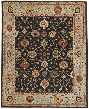 Homeroots 5' X 8' Black Gold And Gray Wool Floral Hand Knotted Stain Resistant Area Rug With Fringe  Wool 512597