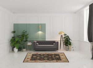 HomeRoots 4' Hand-Knotted Black and Gold Wool Oriental Area Rug with Fringed Edges for Timeless Elegance 5' x 8' 512597