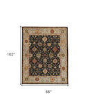 Homeroots 5' X 8' Black Gold And Gray Wool Floral Hand Knotted Stain Resistant Area Rug With Fringe  Wool 512597