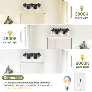 English Elm 3 Light Matte Black Vanity Light with Clear Glass Shades, Farmhouse Waterproof LED Fixture for Bathroom Hallway Vanity Mirror W2312P389977