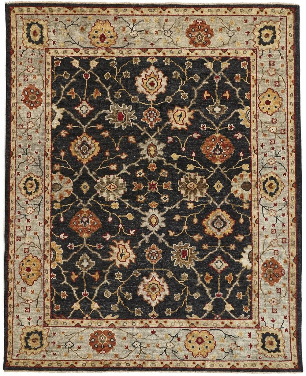 HomeRoots 4' Hand-Knotted Black and Gold Wool Oriental Area Rug with Fringed Edges for Timeless Elegance 10' X 13' 512600