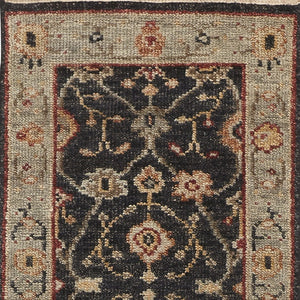 HomeRoots 4' Hand-Knotted Black and Gold Wool Oriental Area Rug with Fringed Edges for Timeless Elegance 8' Runner 512601