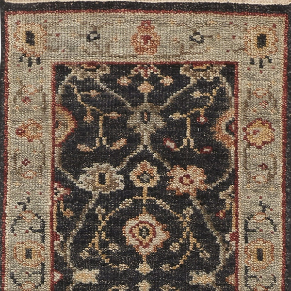 HomeRoots 4' Hand-Knotted Black and Gold Wool Oriental Area Rug with Fringed Edges for Timeless Elegance 8' Runner 512601