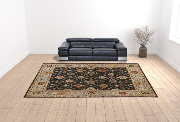 HomeRoots 4' Hand-Knotted Black and Gold Wool Oriental Area Rug with Fringed Edges for Timeless Elegance 12' X 15' 512602