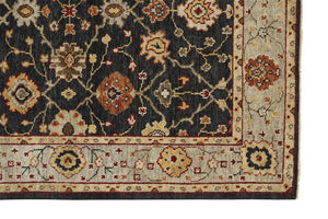 HomeRoots 4' Hand-Knotted Black and Gold Wool Oriental Area Rug with Fringed Edges for Timeless Elegance 2' X 3' 512603