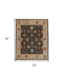 Homeroots 2' X 3' Black And Gold Wool Floral Hand Knotted Area Rug With Fringe  Wool 512603