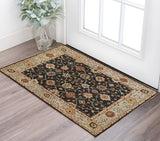 Homeroots 2' X 3' Black And Gold Wool Floral Hand Knotted Area Rug With Fringe  Wool 512603