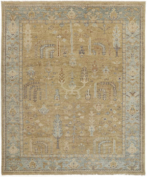 HomeRoots 4' Hand Knotted Wool Area Rug in Blue-Gray and Brown Floral Design with Timeless Fringe Tassels 4' x 6' 512604