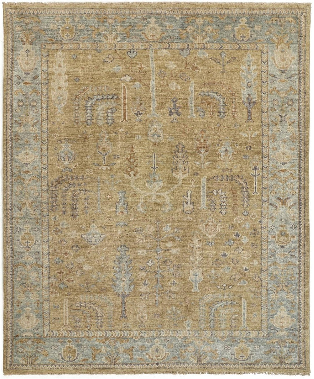 HomeRoots 4' Hand Knotted Wool Area Rug in Blue-Gray and Brown Floral Design with Timeless Fringe Tassels 5' X 8' 512605