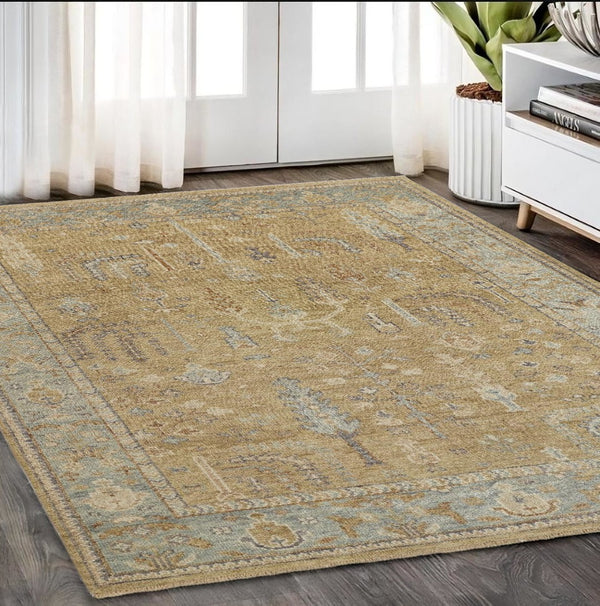 HomeRoots 4' Hand Knotted Wool Area Rug in Blue-Gray and Brown Floral Design with Timeless Fringe Tassels 5' X 8' 512605