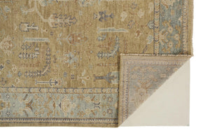 HomeRoots 4' Hand Knotted Wool Area Rug in Blue-Gray and Brown Floral Design with Timeless Fringe Tassels 5' X 8' 512605