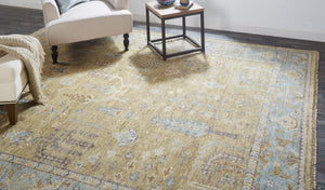 HomeRoots 4' Hand Knotted Wool Area Rug in Blue-Gray and Brown Floral Design with Timeless Fringe Tassels 8' x 10' 512606