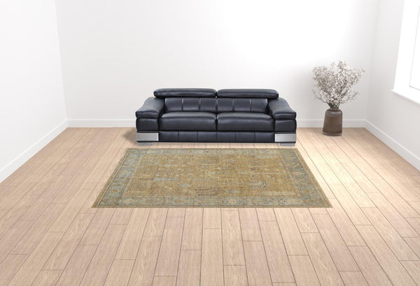 HomeRoots 4' Hand Knotted Wool Area Rug in Blue-Gray and Brown Floral Design with Timeless Fringe Tassels 9' X 12' 512607