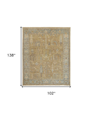 HomeRoots 4' Hand Knotted Wool Area Rug in Blue-Gray and Brown Floral Design with Timeless Fringe Tassels 9' X 12' 512607