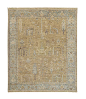 HomeRoots 4' Hand Knotted Wool Area Rug in Blue-Gray and Brown Floral Design with Timeless Fringe Tassels 10' x 13' 512608