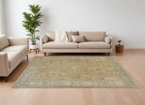 HomeRoots 4' Hand Knotted Wool Area Rug in Blue-Gray and Brown Floral Design with Timeless Fringe Tassels 10' x 13' 512608