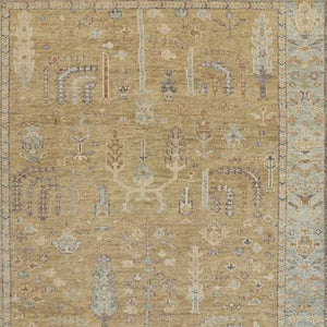 HomeRoots 4' Hand Knotted Wool Area Rug in Blue-Gray and Brown Floral Design with Timeless Fringe Tassels 10' x 13' 512608