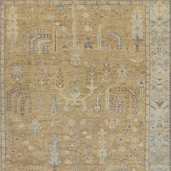 HomeRoots 4' Hand Knotted Wool Area Rug in Blue-Gray and Brown Floral Design with Timeless Fringe Tassels 10' x 13' 512608