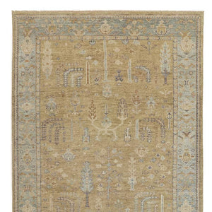 HomeRoots 4' Hand Knotted Wool Area Rug in Blue-Gray and Brown Floral Design with Timeless Fringe Tassels 10' x 13' 512608