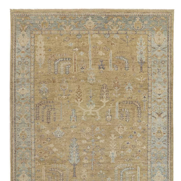 HomeRoots 4' Hand Knotted Wool Area Rug in Blue-Gray and Brown Floral Design with Timeless Fringe Tassels 10' x 13' 512608