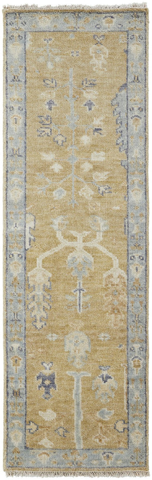HomeRoots 4' Hand Knotted Wool Area Rug in Blue-Gray and Brown Floral Design with Timeless Fringe Tassels 8' Runner 512609