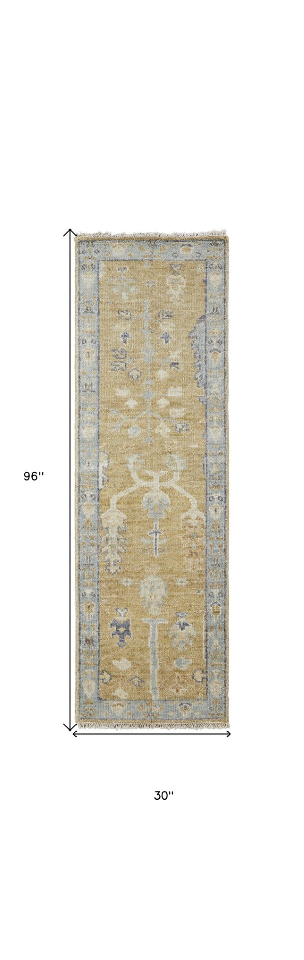 HomeRoots 4' Hand Knotted Wool Area Rug in Blue-Gray and Brown Floral Design with Timeless Fringe Tassels 8' Runner 512609