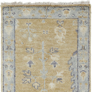 HomeRoots 4' Hand Knotted Wool Area Rug in Blue-Gray and Brown Floral Design with Timeless Fringe Tassels 8' Runner 512609