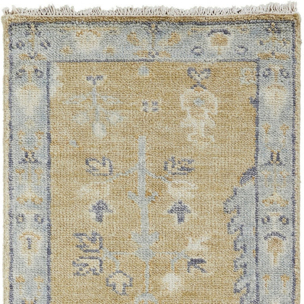 HomeRoots 4' Hand Knotted Wool Area Rug in Blue-Gray and Brown Floral Design with Timeless Fringe Tassels 8' Runner 512609