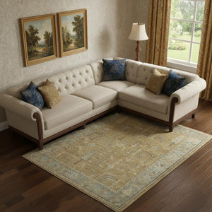 HomeRoots 12' Hand-Knotted Wool Area Rug in Blue-Gray & Brown Floral Design – Durable, Stylish & Elegant 512610