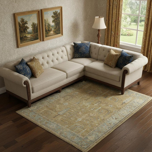 HomeRoots 12' Hand-Knotted Wool Area Rug in Blue-Gray & Brown Floral Design – Durable, Stylish & Elegant 512610