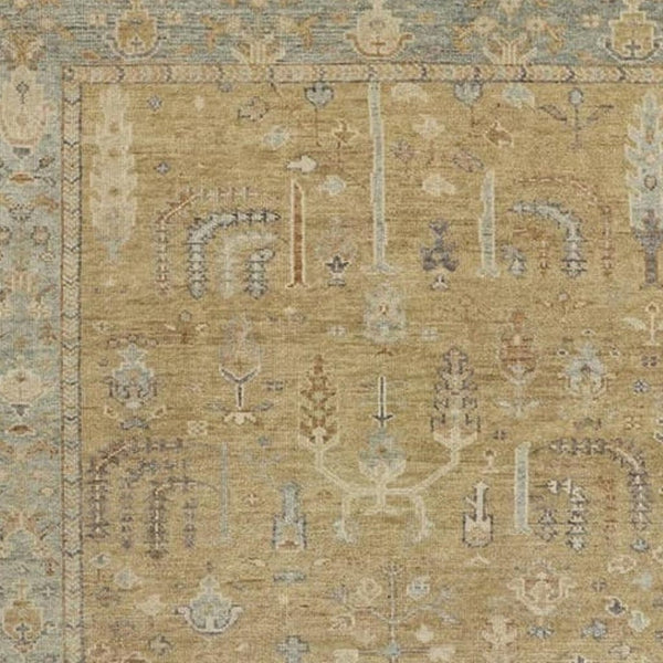 HomeRoots 12' Hand-Knotted Wool Area Rug in Blue-Gray & Brown Floral Design – Durable, Stylish & Elegant 512610