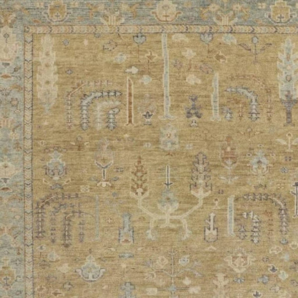 HomeRoots 12' Hand-Knotted Wool Area Rug in Blue-Gray & Brown Floral Design – Durable, Stylish & Elegant 512610