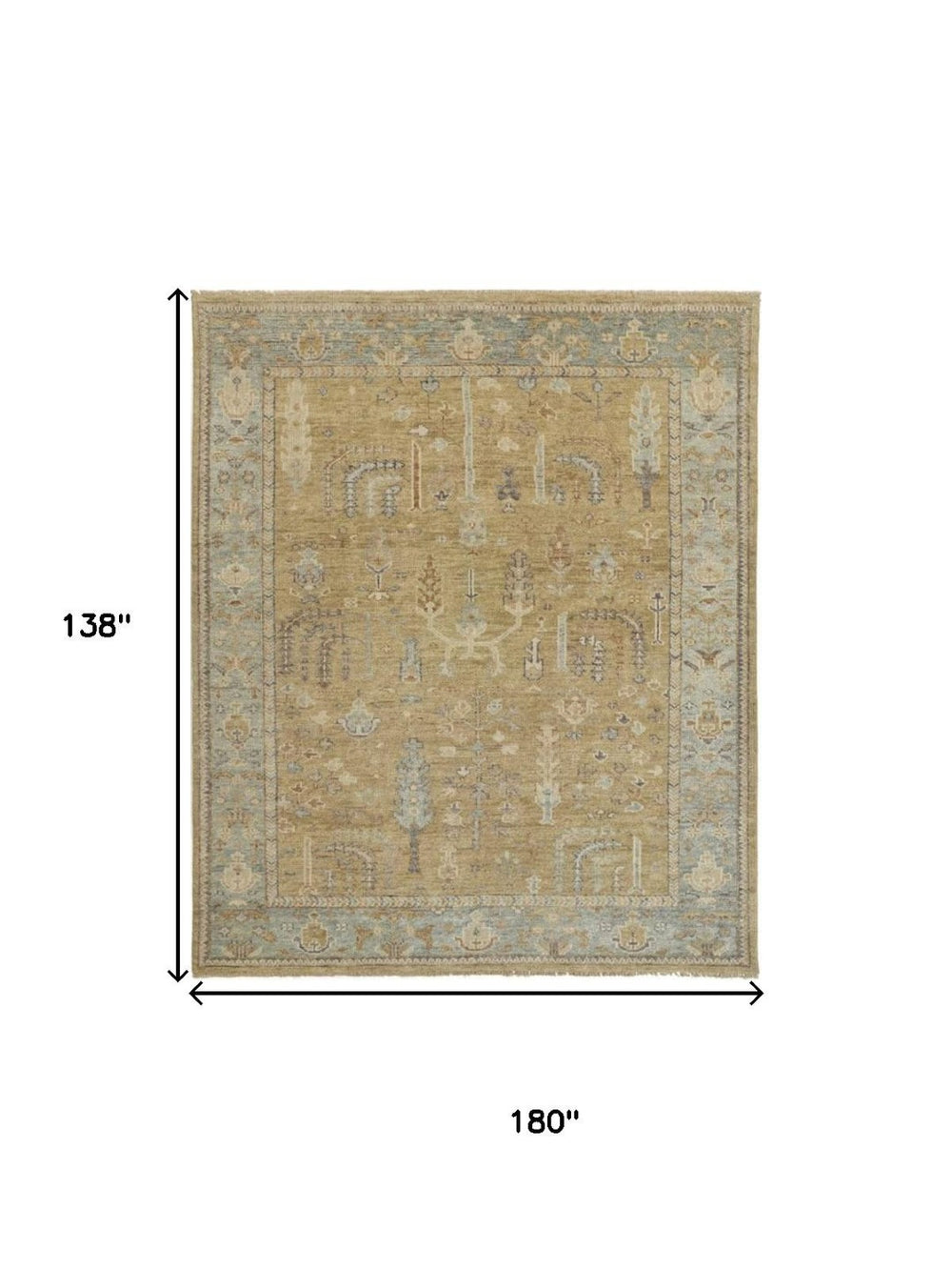 HomeRoots 12' Hand-Knotted Wool Area Rug in Blue-Gray & Brown Floral Design – Durable, Stylish & Elegant 512610