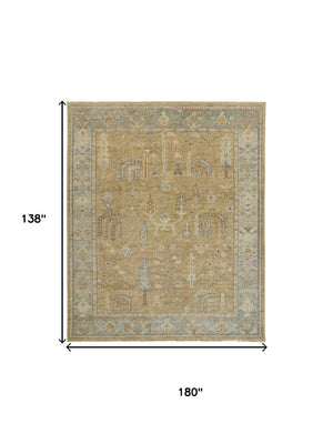 HomeRoots 12' Hand-Knotted Wool Area Rug in Blue-Gray & Brown Floral Design – Durable, Stylish & Elegant 512610