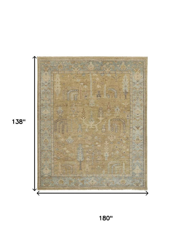 HomeRoots 12' Hand-Knotted Wool Area Rug in Blue-Gray & Brown Floral Design – Durable, Stylish & Elegant 512610