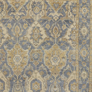 Homeroots 4' X 6' Blue And Gold Wool Floral Hand Knotted Area Rug With Fringe  Wool 512612