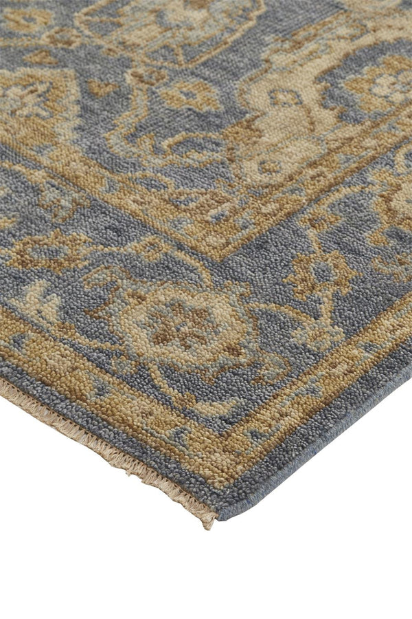 Homeroots 5' X 8' Blue Gold And Tan Wool Floral Hand Knotted Stain Resistant Area Rug With Fringe  Wool 512613