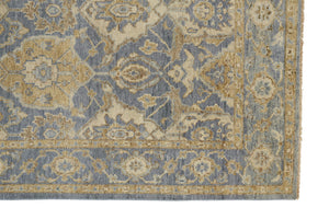 Homeroots 5' X 8' Blue Gold And Tan Wool Floral Hand Knotted Stain Resistant Area Rug With Fringe  Wool 512613