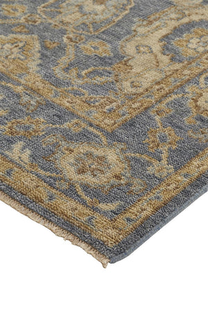 Homeroots 8' X 10' Blue Gold And Tan Wool Floral Hand Knotted Stain Resistant Area Rug With Fringe  Wool 512614